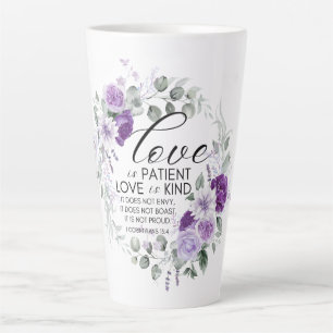 1 Corinthians 13:4 Love is Patient Violet Floral Latte Mug