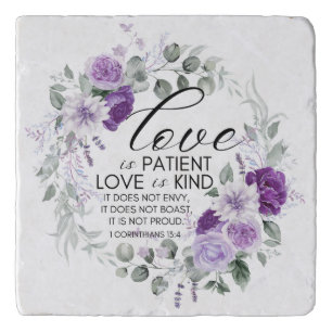 1 Corinthians 13:4 Love is Patient Violet Floral Trivet