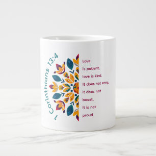 1 Corinthians 13:4 Mandala Flower Jumbo Mug