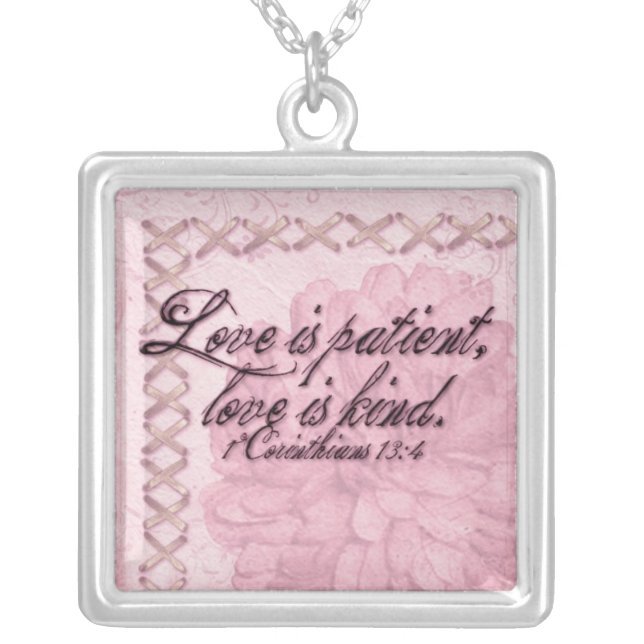 1 Corinthians 13:4 Silver Plated Necklace (Front)