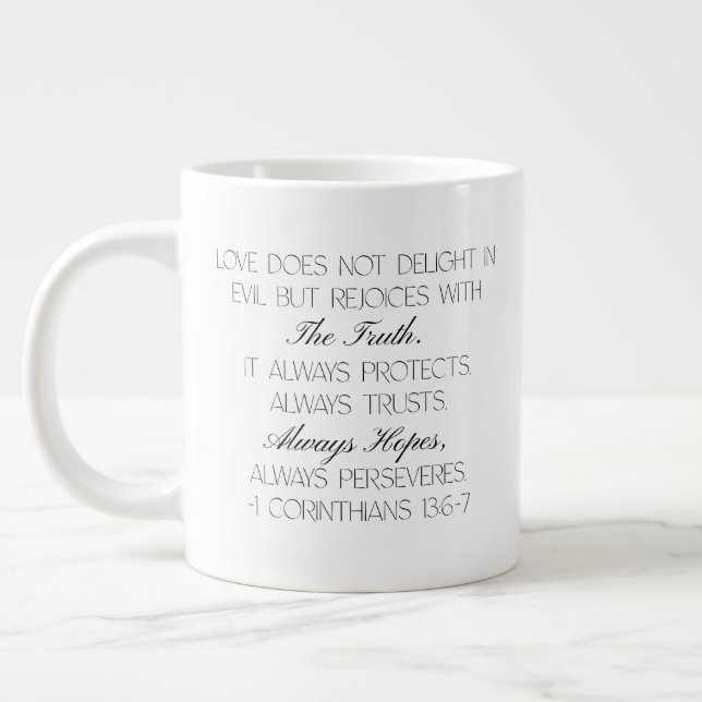1 Corinthians 13:6-7 Hope Bible Verse Mug  (Left)
