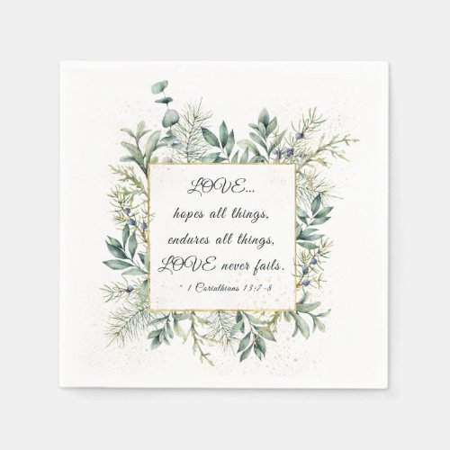 1 Corinthians 137_8 Elegant Winter Greenery Napkins