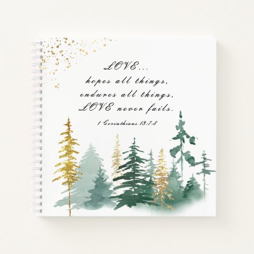 1 Corinthians 137_8 Love Never Fails Pine Trees Notebook