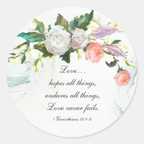 1 Corinthians 137_8 Love Never Fails Roses Classic Round Sticker