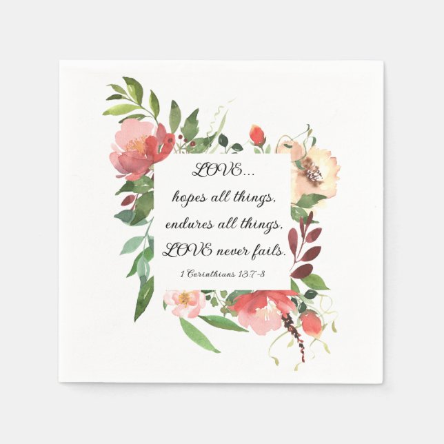 1 Corinthians 13:7-8 Love Never Fails Wedding Napkins (Front)
