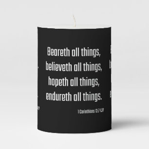 1 Corinthians 13:7 KJV Bible Scripture Pillar Candle