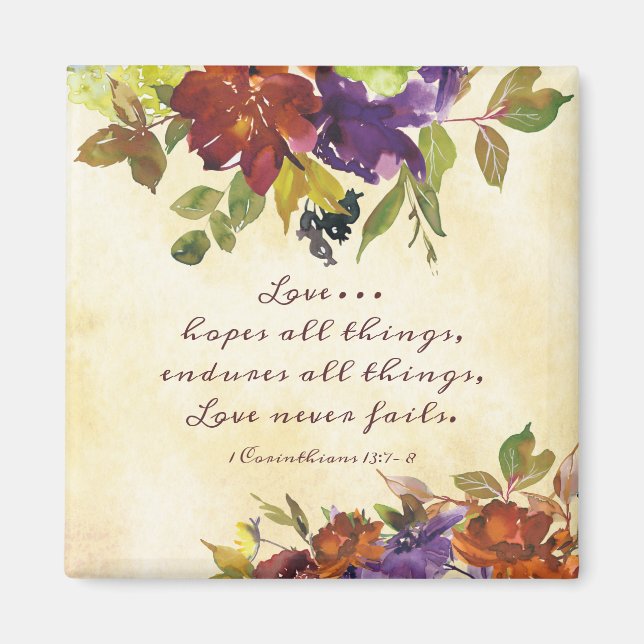 1 Corinthians 13:7 Love never fails Autumn Floral Magnet (Front)