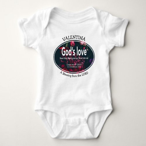 1 Corinthians 138  LOVE NEVER FAILS Custom Photo Baby Bodysuit