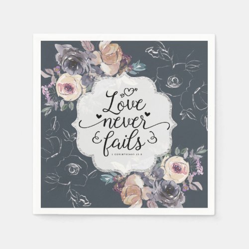 1 Corinthians 138 Love Never Fails Elegant Floral Napkins