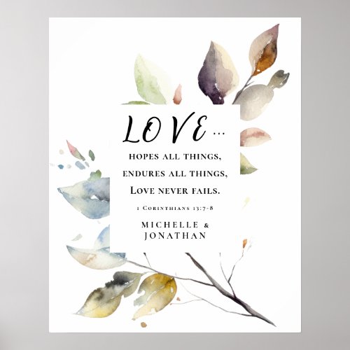 1 Corinthians 138 Love Never Fails Wedding Bible Poster