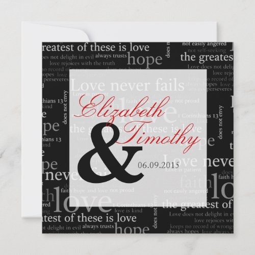1 Corinthians 13 Black &amp; White Wedding Invitation