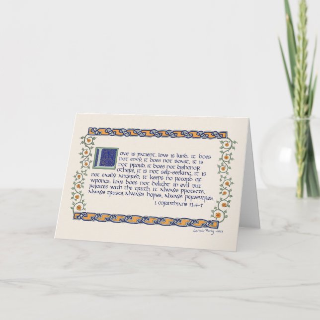 1 Corinthians 13 Calligraphy, vines & Celtic knots Card (Front)