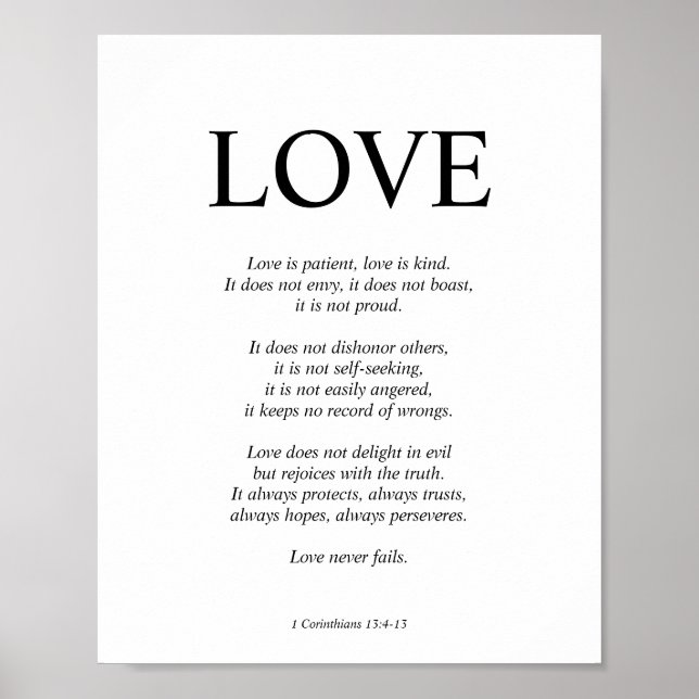 1 Corinthians 13 Love Bible Verse Black & White Poster (Front)