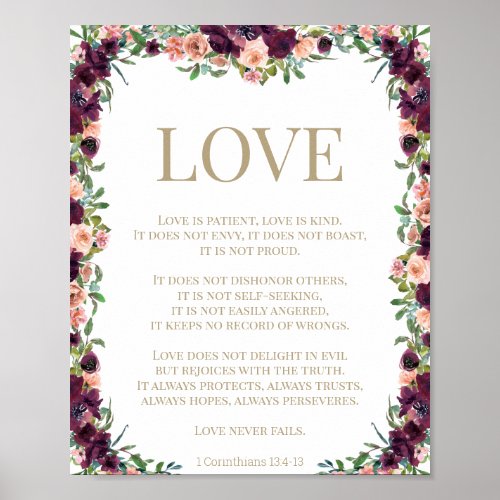 1 Corinthians 13 Love Bible Verse Floral Poster