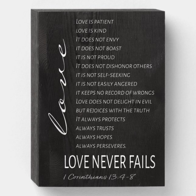 1 Corinthians 13 Love is Bible Verse Wooden Box Sign (Front Vertical)