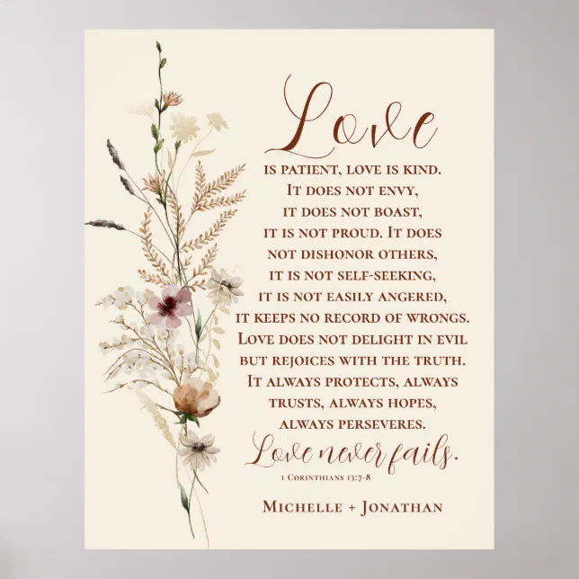 1 Corinthians 13 Love is Patient Bible Verse Poster | Zazzle
