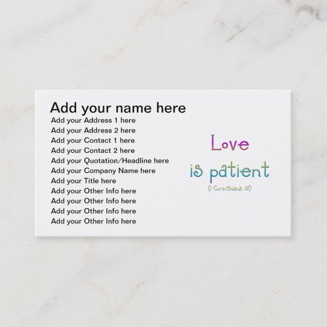 1 Corinthians 13 - Love Is Patient Business Card (Front)