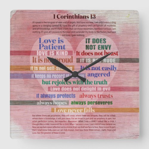 1 Corinthians 13 _ Love Square Wall Clock