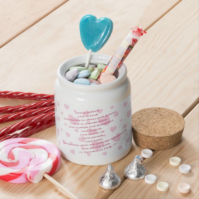 1 Corinthians 13 Love Verses Pink Hearts Candy Jar (In Situ)