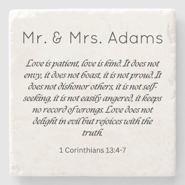 1 Corinthians 13 Mr Mrs Surname Wedding Stone Coaster (Front)