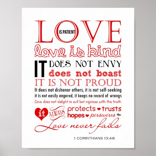 1 Corinthians 13 Wall Art: Love is Patient & Kind Poster | Zazzle