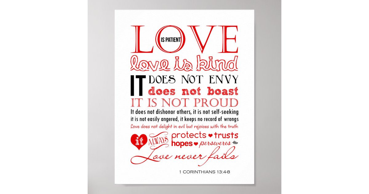 1 Corinthians 13 Wall Art: Love is Patient & Kind Poster | Zazzle