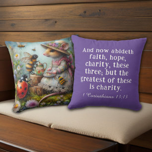 1 Corinthians 13 Whimsical Nature Scene Christian Throw Pillow