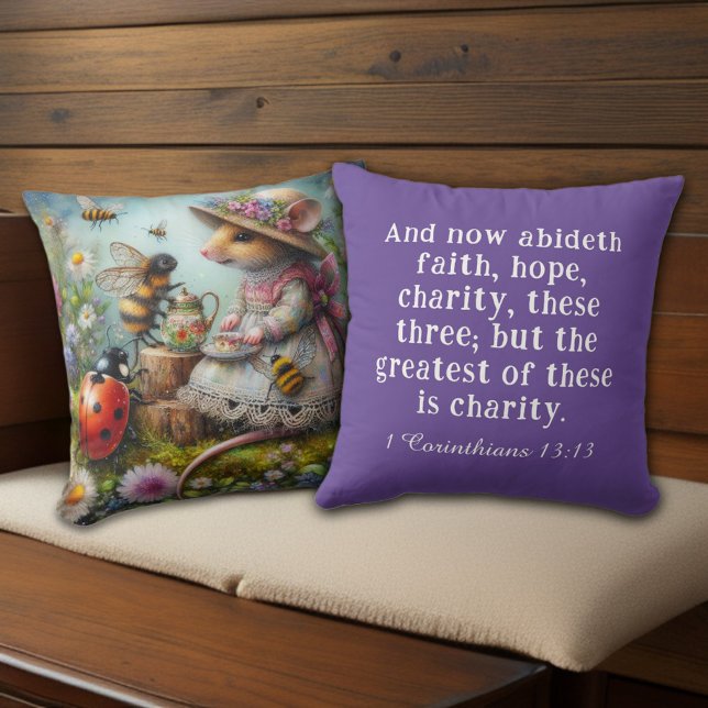 1 Corinthians 13 Whimsical Nature Scene Christian  Throw Pillow (Creator Uploaded)