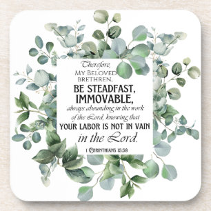 1 Corinthians 15:58 Inspirational Verse Eucalyptus Beverage Coaster