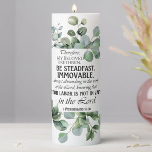 1 Corinthians 15:58 Inspirational Verse Eucalyptus Pillar Candle