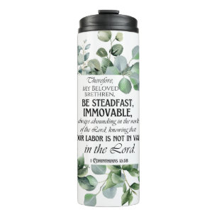 1 Corinthians 15:58 Inspirational Verse Eucalyptus Thermal Tumbler