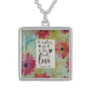 1 Corinthians 16 14 Everything in Love Bible Verse Sterling Silver Necklace
