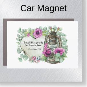 1 Corinthians 16:14 Floral Lantern Scripture Car Magnet