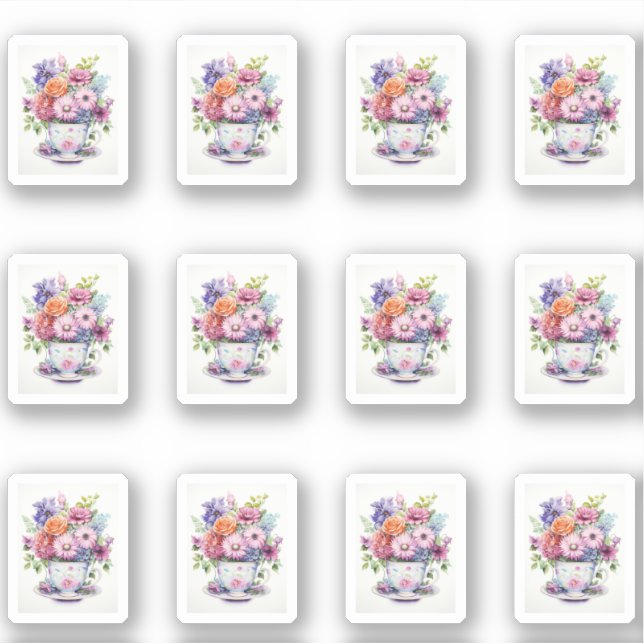 1 Cup of Flowers Sticker (Front)