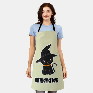 1.cute beautiful black cat meow of love apron