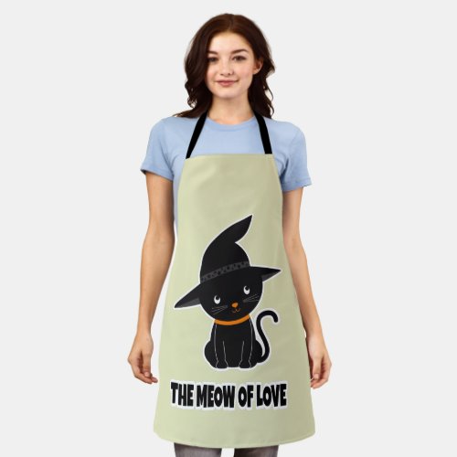 1cute beautiful black cat meow of love   apron