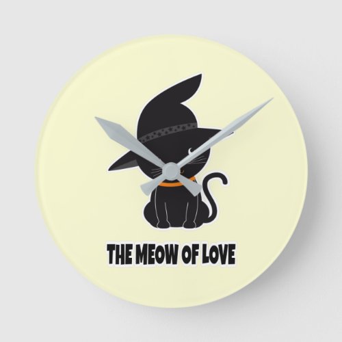 1cute beautiful black cat meow of love   round clock