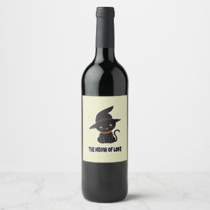 1.cute beautiful black cat meow of love wine label