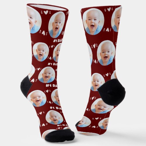 1 Dad Baby or Child Photo Burgundy Fathers Day Socks