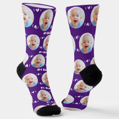 1 Dad Baby or Child Photo Purple Fathers Day Socks