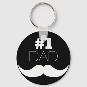 #1 Dad Black and White Mustache - Number One Keychain