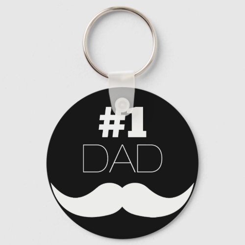 1 Dad Black and White Mustache _ Number One Keychain