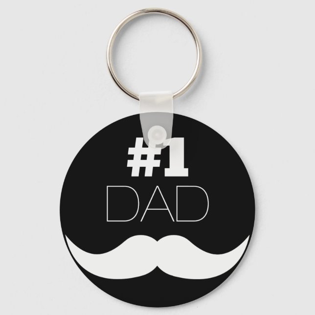 #1 Dad Black and White Mustache - Number One Keychain (Front)