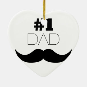 #1 Dad Black Mustache - Number One Ceramic Ornament