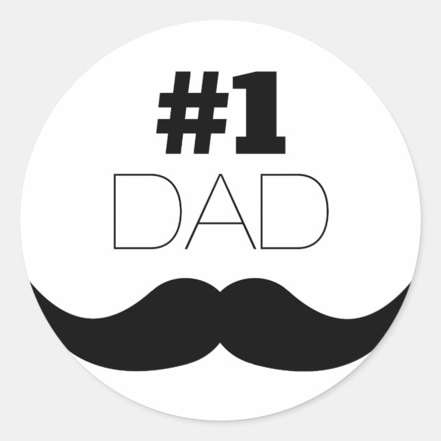 #1 Dad Black Mustache - Number One Classic Round Sticker (Front)