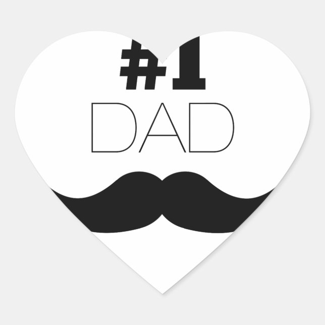 #1 Dad Black Mustache - Number One Heart Sticker (Front)