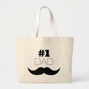 #1 Dad Black Mustache - Number One Large Tote Bag