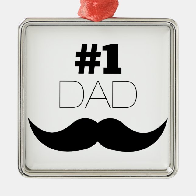 #1 Dad Black Mustache - Number One Metal Ornament (Front)