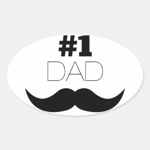 #1 Dad Black Mustache - Number One Oval Sticker
