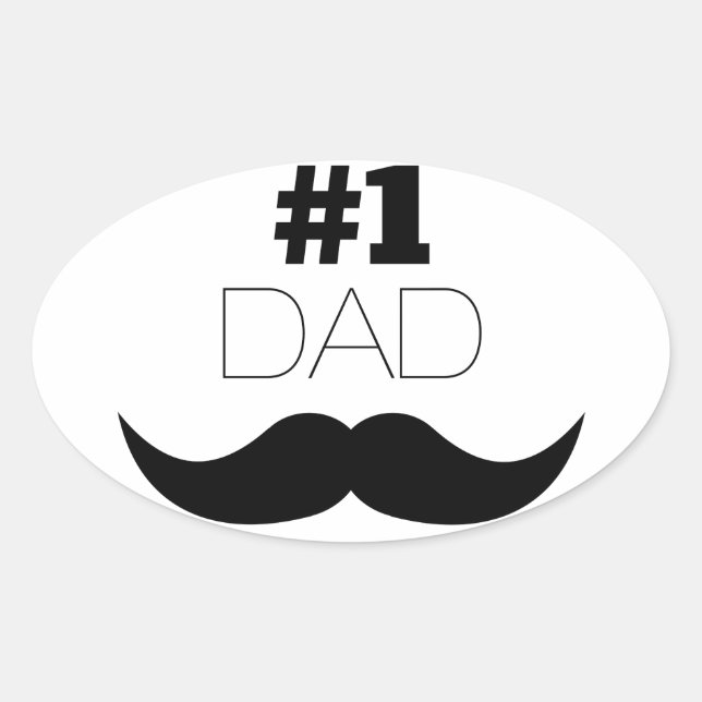 #1 Dad Black Mustache - Number One Oval Sticker (Front)